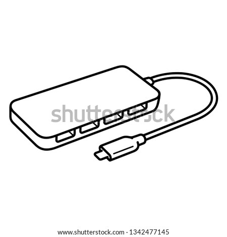 USB Hub. Vector outline icon isolated on white background.