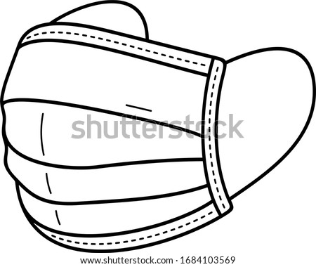 Disposable medical protective face mouth mask. Vector outline icon.