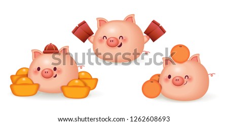 cute cartoon pig with gold ingot and red envelope