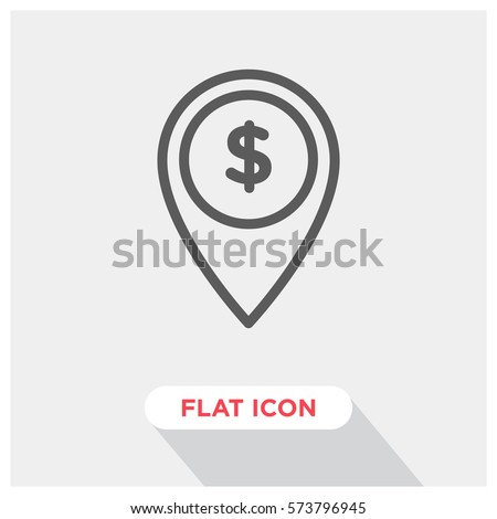 Location pin with dollar sign vector icon, bank symbol. Modern, simple flat vector illustration for web site or mobile app