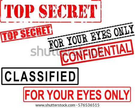 Set of Top Secret, For Your Eyes Only, Classified, and Confidential Rubber Stamp Signs