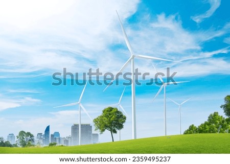 Similar – Image, Stock Photo Trees and wind turbines at dawn