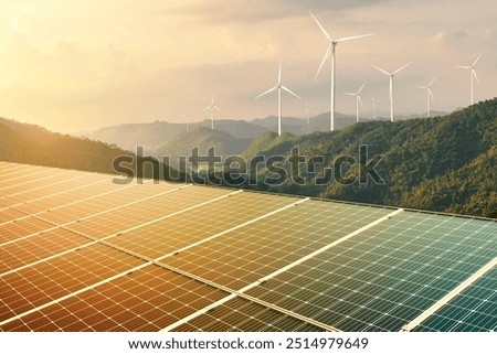 Similar – Image, Stock Photo Wind turbine in the field, toned photo. Wind power energy concept