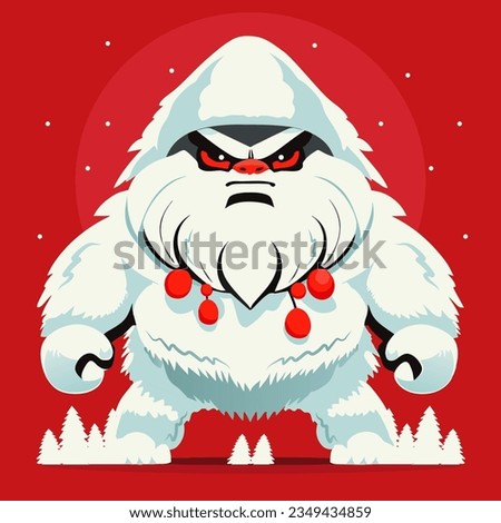 Big yeti Cartoon Vector Icon Illustration. Sasquatch Concept Isolated on red ,Premium Vector. Flat Cartoon Style. Angry big foot cartoon character in forest