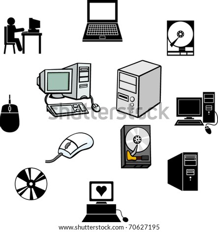 computer technology illustrations and symbols set