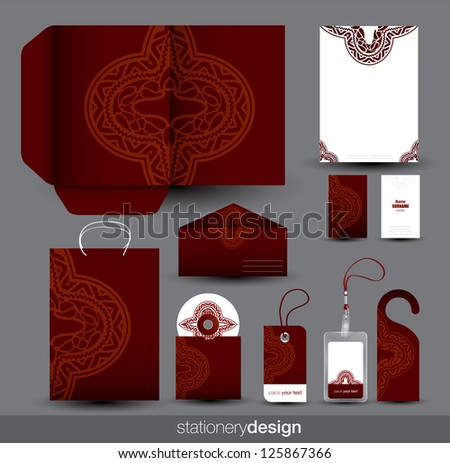 Stationery set design with ancient ornaments. Editable vector format in portfolio.