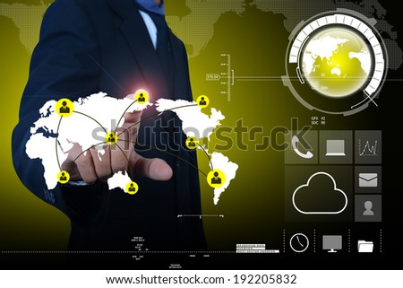 businessman showing social business connection