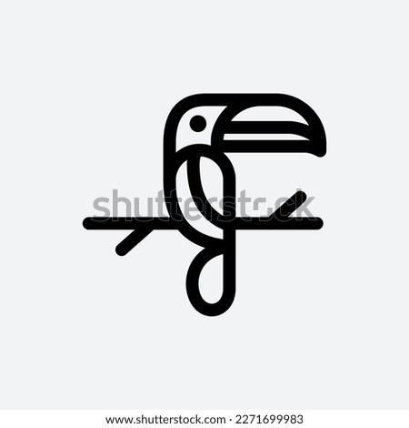 toucan simple line icon logo vector design, modern animal logo pictogram design of tropical tucan bird with big beak