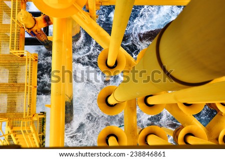 Oil and Gas Producing Slots at Offshore Platform, The platform on bad weather condition.,Oil and Gas Industry