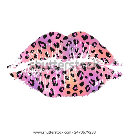 Vector lip imprint with a spotted leopard texture isolated on a white background. Decorative element suitable for various print and design purposes.