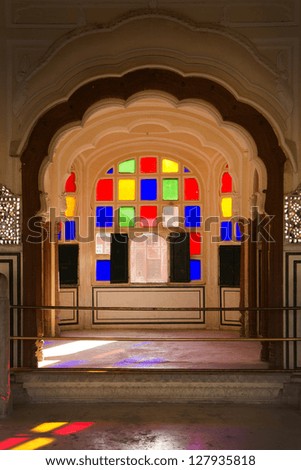 Jaipur, Hawa Mahal, view of balcony, colors and light
