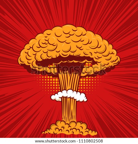 Comic style nuclear explosion on pop art style background. Design element for poster, card, banner, flyer. Vector illustration
