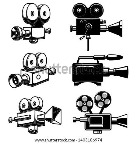 Set of illustration of retro video camcorder isolated on white background. Design element for logo, label, sign, poster, card, banner. Vector illustration