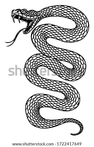 Illustration of poisonous snake  in engraving style. Design element for logo, label, emblem, sign, badge. Vector illustration