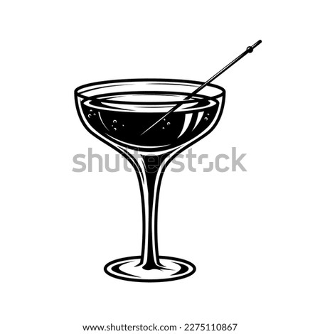 Illustration of cocktail in vintage monochrome style. Design element for logo, label, sign, poster, card, badge. Vector illustration