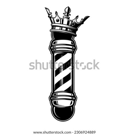 Barber pole with king crown. Design element for logo, label, sign, emblem. Vector illustration