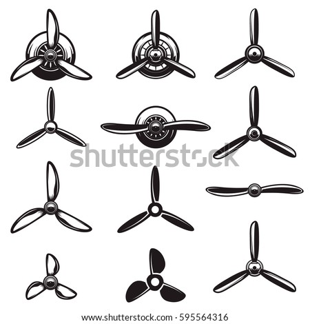 Set of the airplane propellers. Design elements for logo, label, sign. Vector illustration