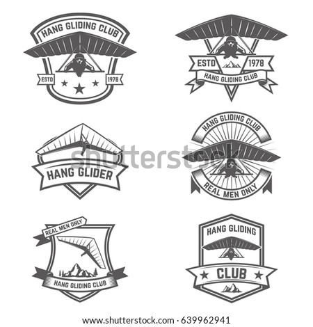 Hang gliding club emblems. Design elements for logo, label, badge, sign. Vector illustration