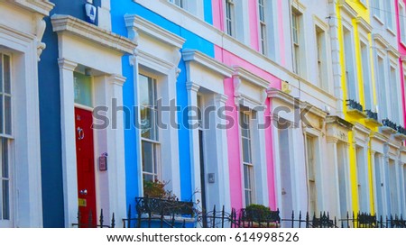 Colorful houses off Portobello Road, in the colourful Nottinghill area of Royal Borough of Kensington and Chelsea - rich part of the area - opposite community to those surrounding  grenfell tower fire Сток-фото © 