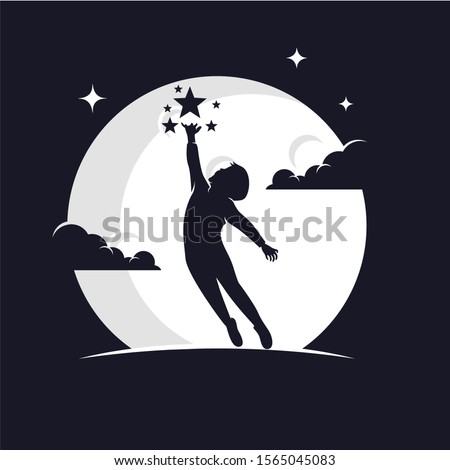 Reaching Stars with Moon Background Logo Design Template