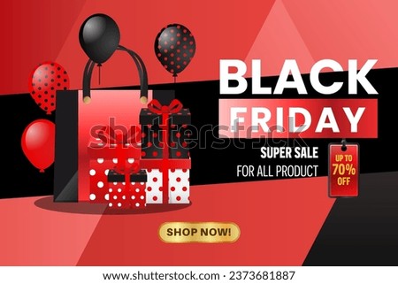 Black Friday sale banner with balloons and ribbon is a visually appealing design asset suitable for creating promotional banners and advertisements for the Black Friday sales event.