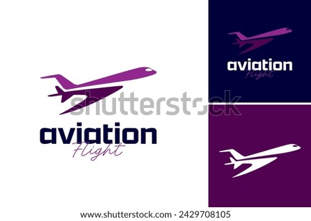 Close up of a plane in the sky with aviation flight logo template. Suitable for travel blogs, aviation magazines, pilot training materials.