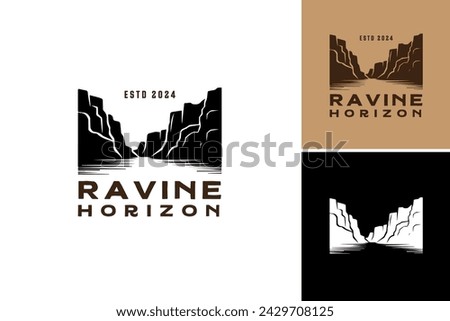 Ravine Horizon logo with stunning view perfect for travel brochures, website backgrounds, nature-themed designs, and outdoor advertisements.