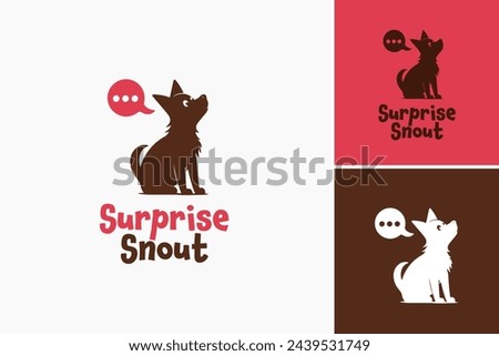 Surprise Snout Dog logo design template, a dog with speech bubble, surprise shout. Suitable for greeting cards, social media, websites, and advertising related to pets.