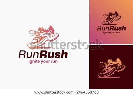 Closeup of a shoe with a Run Rush logo, perfect for fitness themed designs, sportswear advertisements, or athletic event promotions.