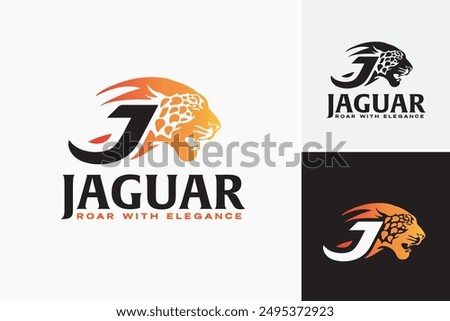 Jaguar Roar Logo: A bold letter J incorporates a roaring jaguar, perfect for fierce and dynamic brands in various industries. Layered EPS Vector