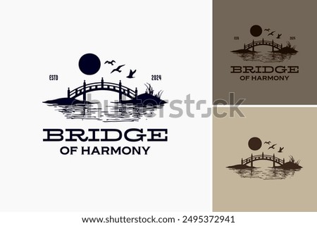 Bridge of Harmony Logo Template symbolizes unity and cooperation, ideal for community initiatives or organizations promoting peace. Layered EPS Vector