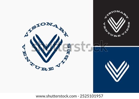 Triple Letter V Visionary Venture Vibes Logo: A dynamic design with three V's forming a forward motion, representing innovation and progress. Layered EPS Vector