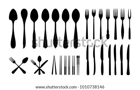 set of Cutlery Icon Silhouette, Spoon Fork Knife and Chopsticks silhouette vector illustration