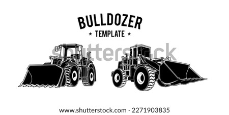 Bulldozer logo template in Black and white color vector illustration