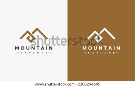 Simple Line Mountain vector logo in a modern style. Top of the mountain in the form of letter M