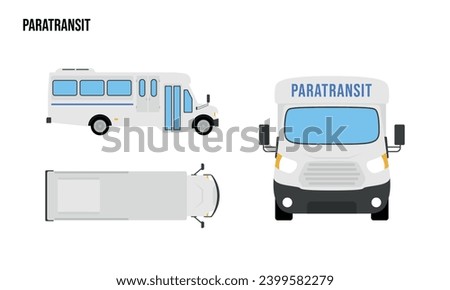 Paratransit Flat design illustration, Public Vehicles , top view, side view, front view, isolated by white background