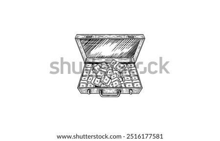 An open briefcase overflowing with stacks of cash, symbolizing financial success and wealth.