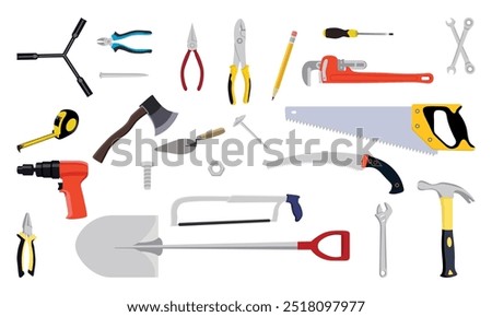 A diverse set of tools for construction, home repairs, and DIY projects.