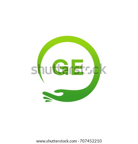 Healthcare GE initial logo designs template, Modern GE initial Care with hand symbol vector
