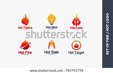 Set of Fire logo designs concept, Hot topic, Spirit Idea, Hot Food, Fire Flame logo, Hot Sale, Hot Target logo template