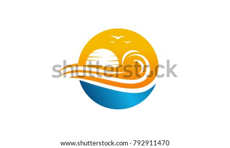 Vector of iconic Ocean logo designs concept, Sun and Wave logo designs template