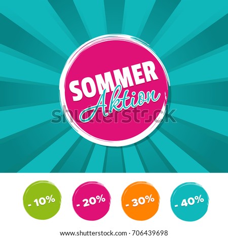 Sommer Aktion Banner und 10%, 20%, 30% & 40% reduziert Buttons. Eps10 Vector.