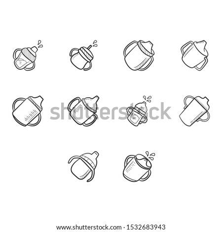 Baby Sippy Cup Hand Drawn Icons Stock Vector