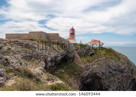 Cape Saint Vicente lighthouse, Sagres, Algarve, Portugal.  This lighthouse is situated in the most south westerly point of the European mainland, the lighthouse is also the most powerful in Europe.