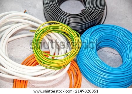 hanks of coloured electric cables ready for installation Stock fotó © 