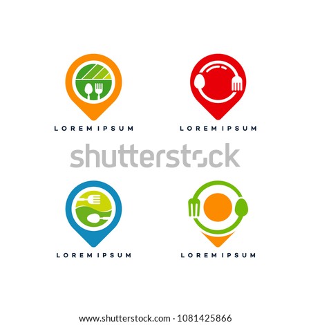 Set of Food Point logo designs concept, Food Near Me logo designs template