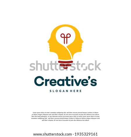 Creative People logo with light bulb concept vector, human head bulb lamp logo vector idea