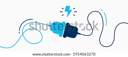Electric socket with a plug. Connection and disconnection concept. Concept of 404 error connection. Electric plug and outlet socket unplugged. Wire, cable of energy disconnect