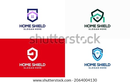 Set of Home Shield logo designs concept vector, House Security logo template icon