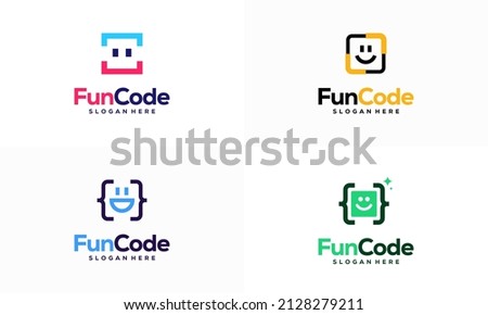 Set of Fun Code logo designs concept vector, Coding Programmer logo template